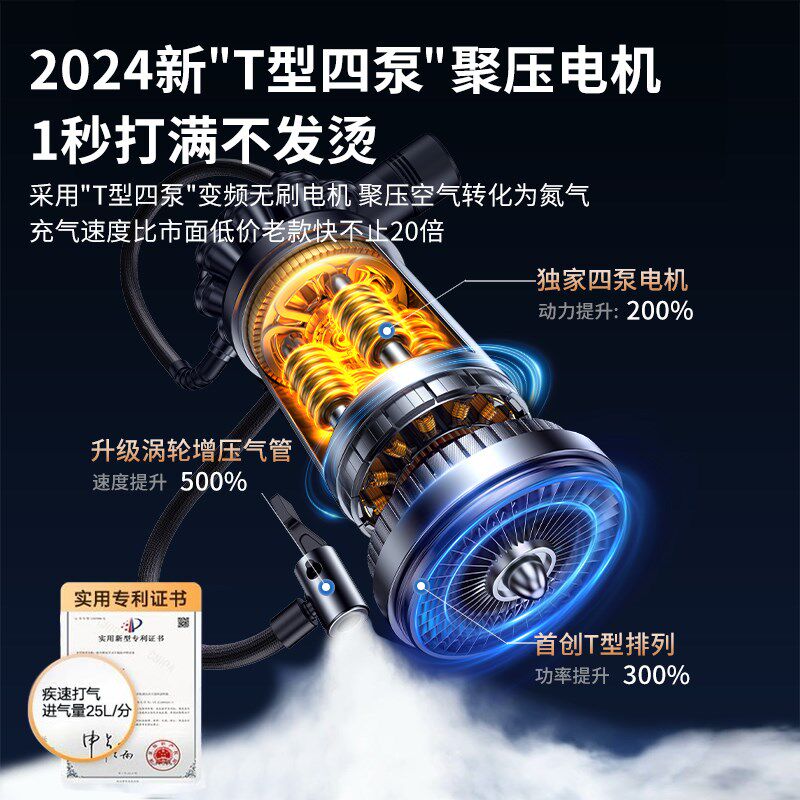 车载无线充气泵汽车用便携式高压氮气打气筒自行车轮胎压电动加气