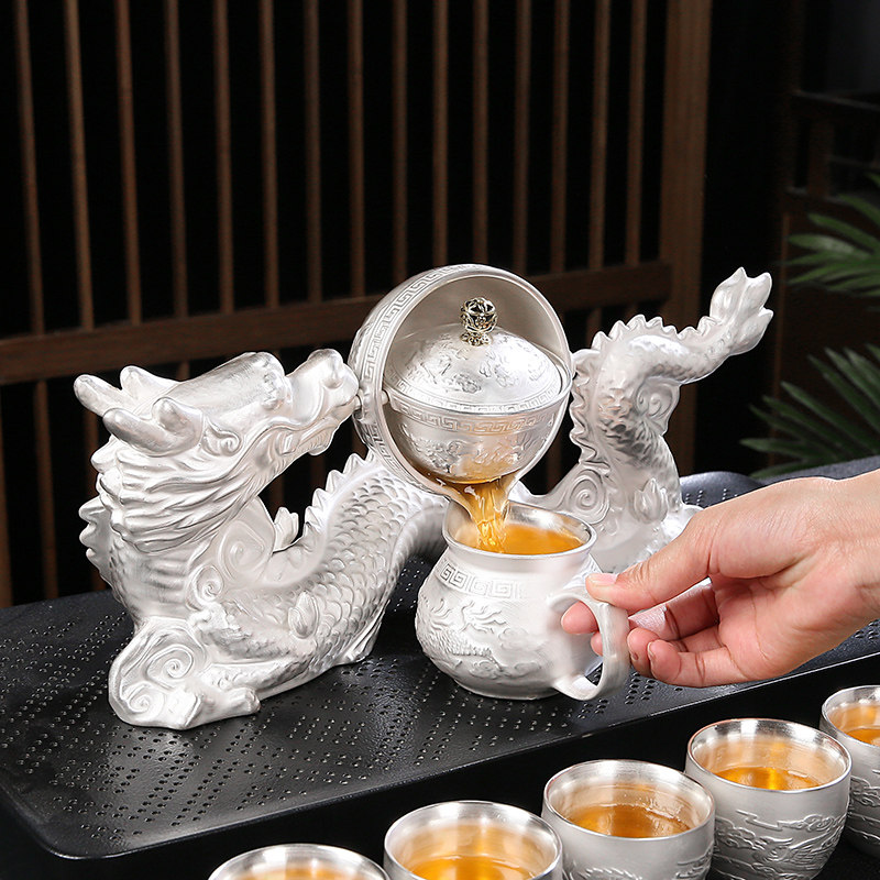 鎏银茶具纯银套装礼盒装送礼高档家用自动懒人泡茶器高端整套礼品