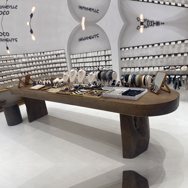 韩式服装店原木展示台柜鞋包道具饰品摆放桌流水台中岛桌橱窗边桌