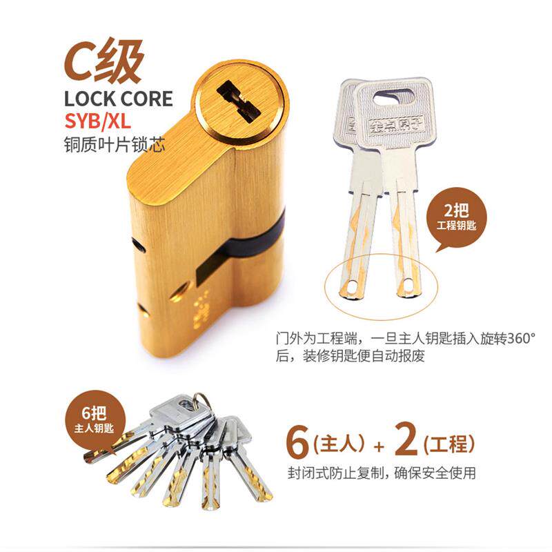 金点原子C级锁芯防盗门入户门家用大门锁心双面叶片钥匙全铜锁胆