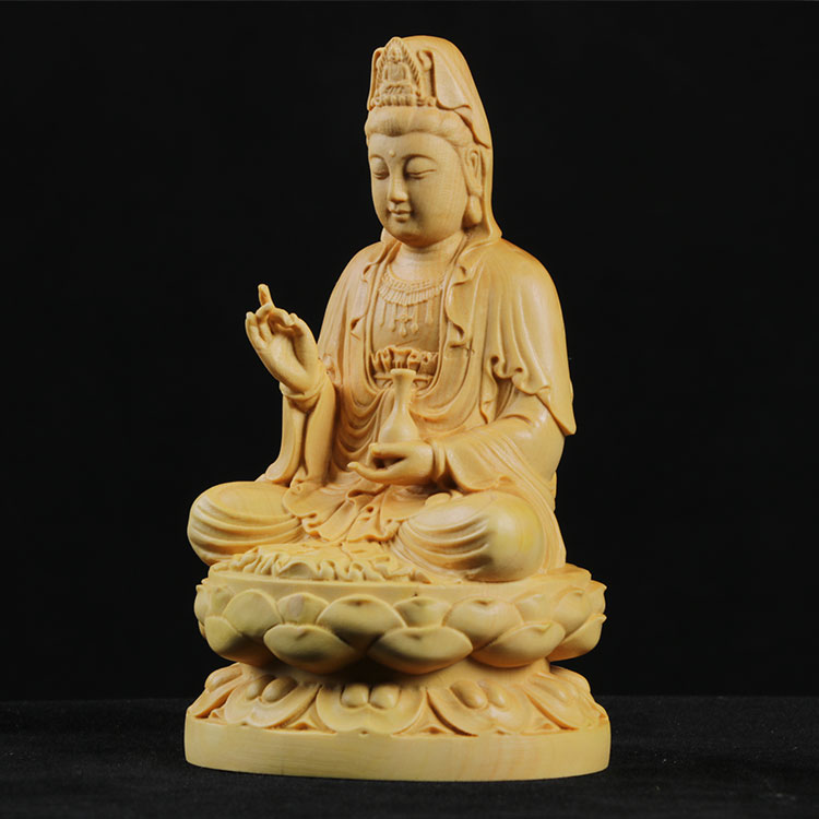 精品黄杨木雕汽车饰品摆件平安车饰佛像礼品雕刻工艺实木坐莲观音