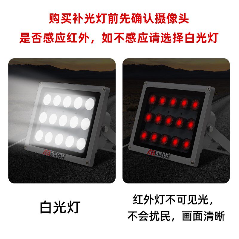 监控补光灯LED白光灯12V220V自动感应灯红外摄像头户外夜视辅助灯