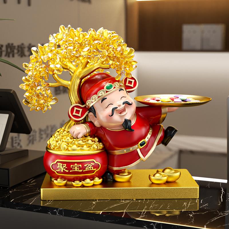 发财树财神爷摆件聚宝盆招财聚财前台收银台桌面收纳新店开业礼物