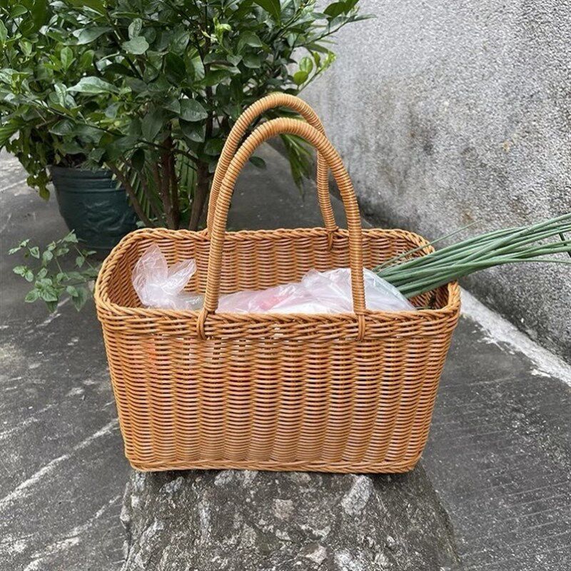 买菜篮子手提购物篮家用水果篮竹编篮子野餐户外郊游用品网红ins