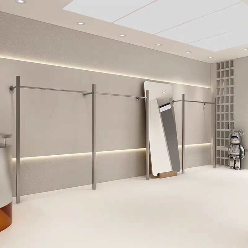 服装店展示架简易男女装店专用上墙侧挂挂衣杆不锈钢拉丝陈列道具