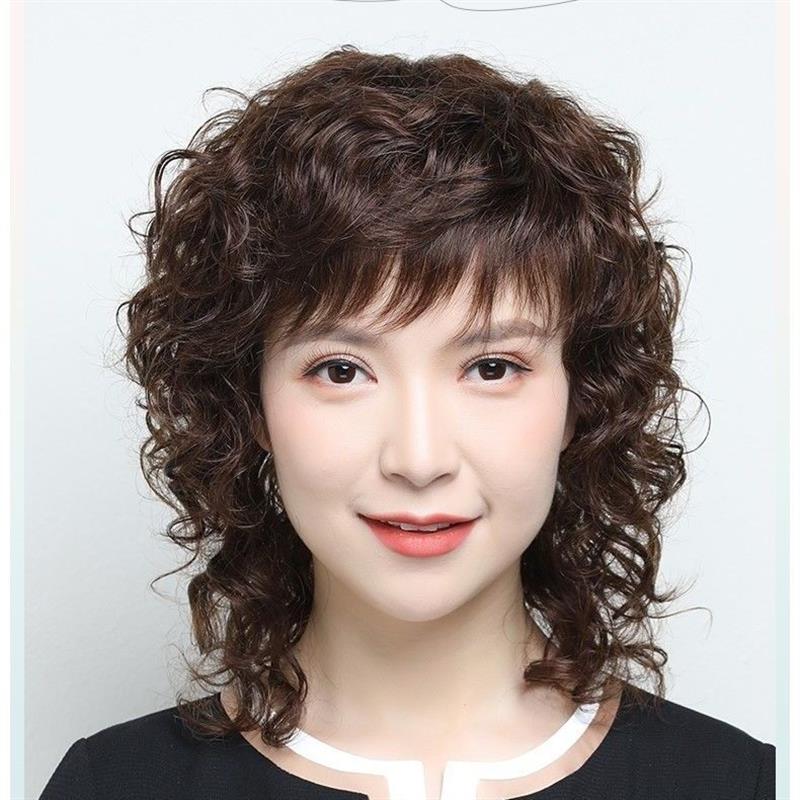 假发女中长卷发全头套女士妈妈真发套全真人发丝自然假头发可水洗