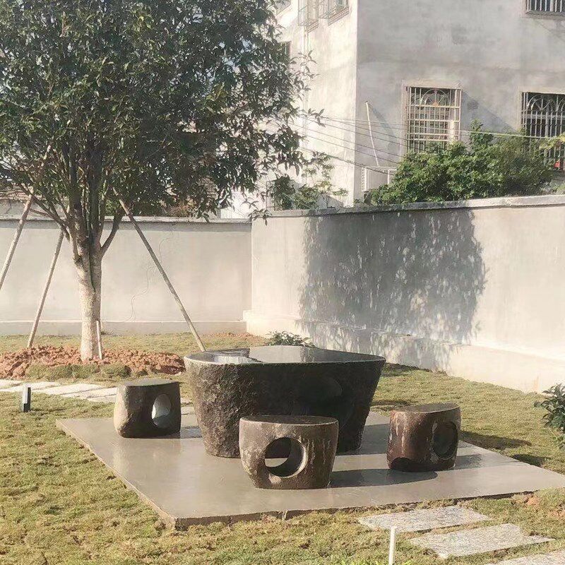 天然整块鹅卵石桌石凳户外庭院别墅院子石头桌子石材休闲桌椅厂家
