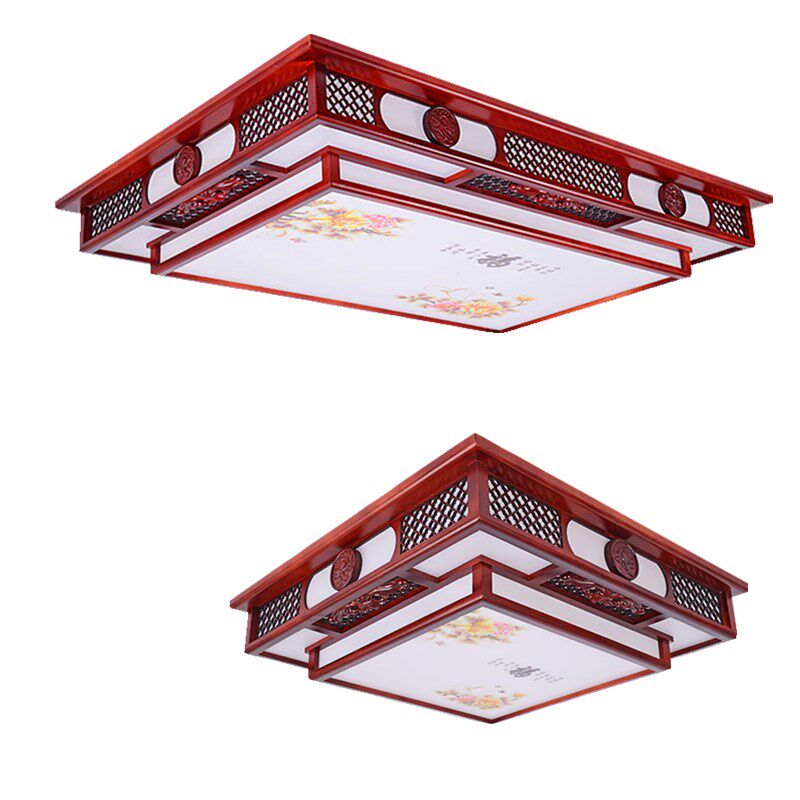 新中式吸顶灯长方形实木仿古红木客厅大灯LED餐厅灯卧室木艺灯具