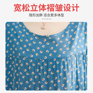 妈妈棉绸睡裙女夏季短袖长款绵绸睡衣裙中老年人大码人造棉连衣裙