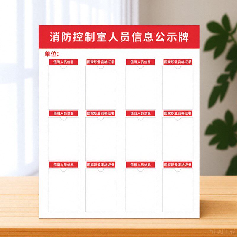 消防控制室人员信息公示牌设施安全维护保养技术公告栏消防安全责