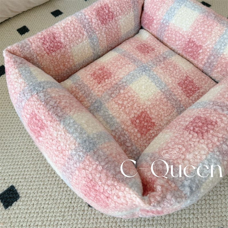 C-Queen/CatsCity卷毛粉格子宠物窝猫窝狗窝巨大巨厚可全拆洗睡床