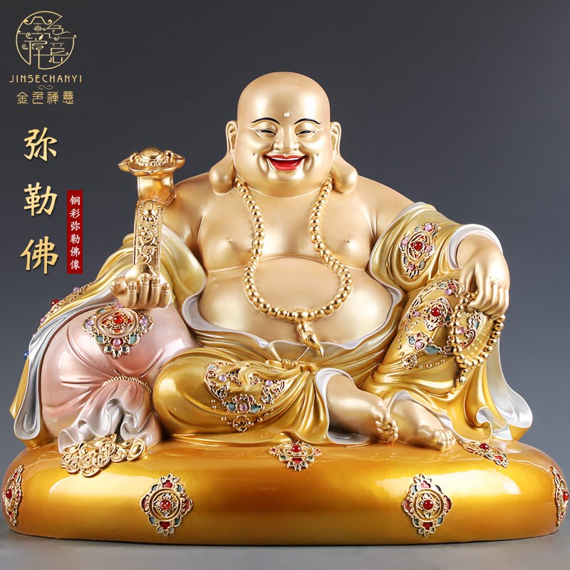 台湾珐琅纯铜弥勒佛佛像大肚笑佛家用供奉弥勒佛菩萨神像招财摆件