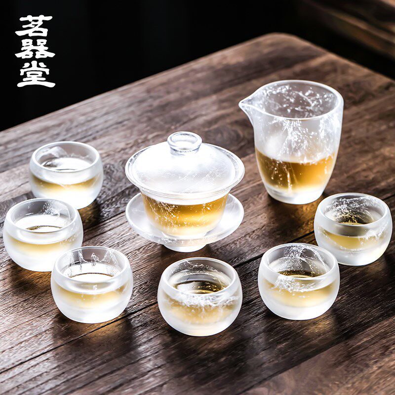 飘花琉璃杯高端主人杯单杯手工古法冰冻烧功夫茶杯单个玻璃小茶杯图片