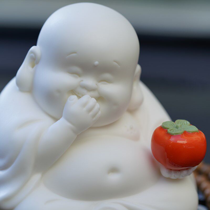 柿柿如意汽车摆件高档陶瓷车内饰品男士个性网红车载女笑佛车弥勒