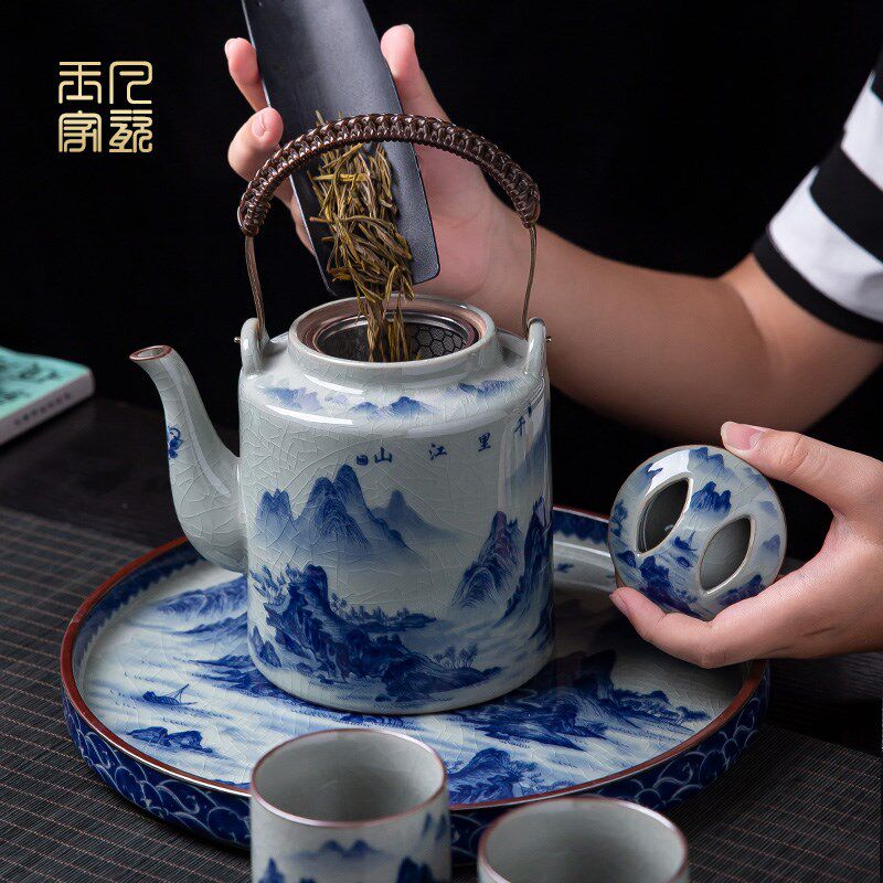 茶具套装家用现代简约景德镇陶瓷功夫仿古提梁壶茶杯茶盘整套礼盒
