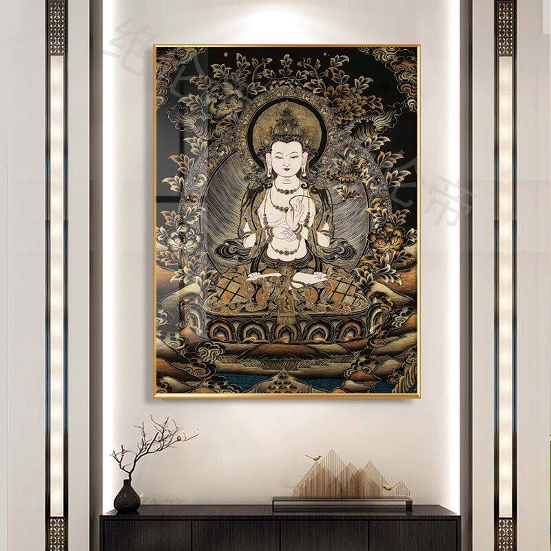 大势至菩萨唐卡挂画西藏手绘复刻藏族佛像客厅装饰画生肖马本命佛