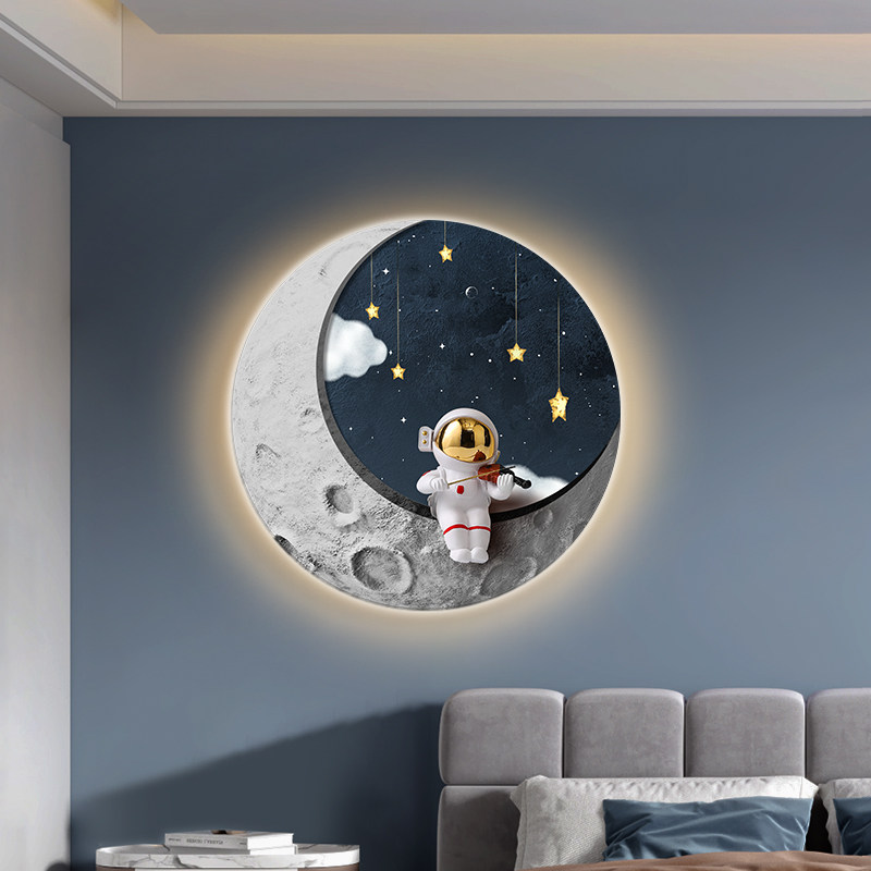 太空人儿童房装饰画卡通创意男孩卧室床头挂画走廊过道LED灯画
