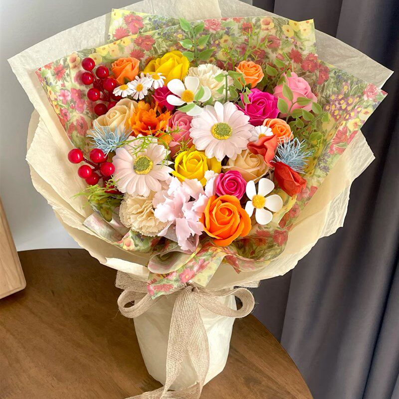 多巴胺花束彩色玫瑰花混搭香皂花永生花送女生生日礼物拍照道具