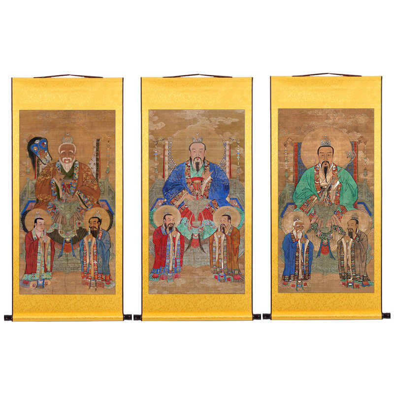 三清画像神像卷轴祖师爷挂画元始太上老君挂像元始天尊人物装饰画