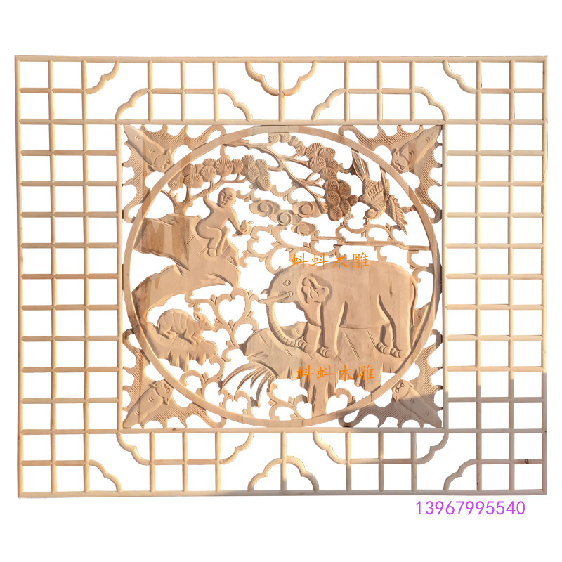 东阳木雕仿古门窗电视背景墙屏风隔断玄关镂空雕花板实木雕花花格
