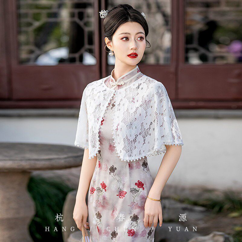 夏披肩配旗袍外搭圆领斗篷小披风女礼仪宴会礼服配饰蕾丝坎肩开衫