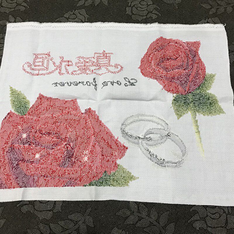 纯手工十字绣成品真爱永恒玫瑰花戒指结婚送礼爱情客厅卧室包邮