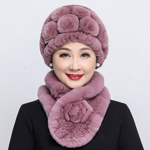 皮帽女士冬季雷克斯兔皮草中老年妇女保暖奶奶帽妈妈帽老人帽皮草