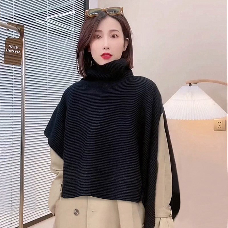 秋冬保暖外搭不规则毛衣女韩国高领斗篷套头针织披肩外搭保暖围巾