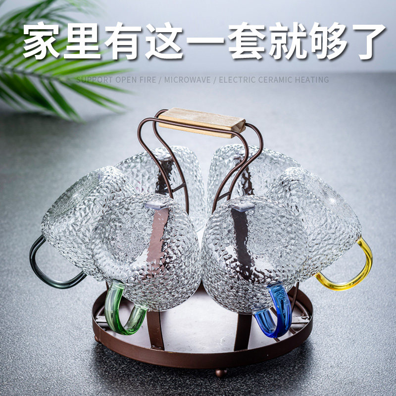 水杯家用耐热锤纹玻璃杯ins风新款带把大容量套装简约清新泡茶杯