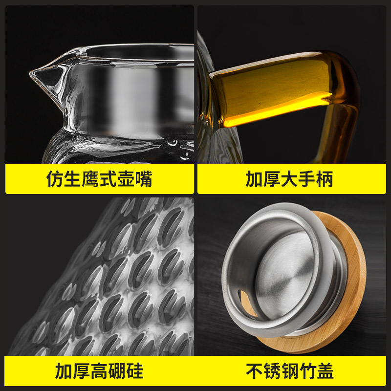 手工实拍中式风格耐热玻璃冷水壶 家用锤纹大容量茶壶套装