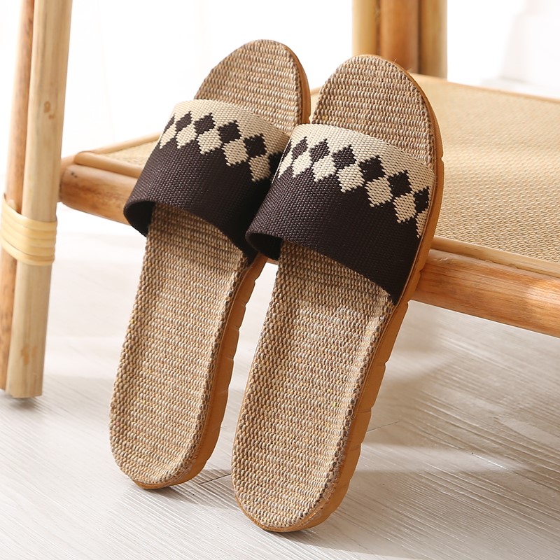 夏季亚麻拖鞋男防臭透气吸汗居家室内防滑软底静音凉拖鞋女士藤草