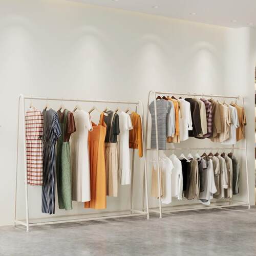 简约落地式双层挂衣架服装店展示货架单层衣服陈列架子双杆衣帽架