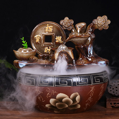陶瓷鱼缸家用流水喷泉乌龟金鱼缸大号养鱼盆客厅加湿招财装饰造景