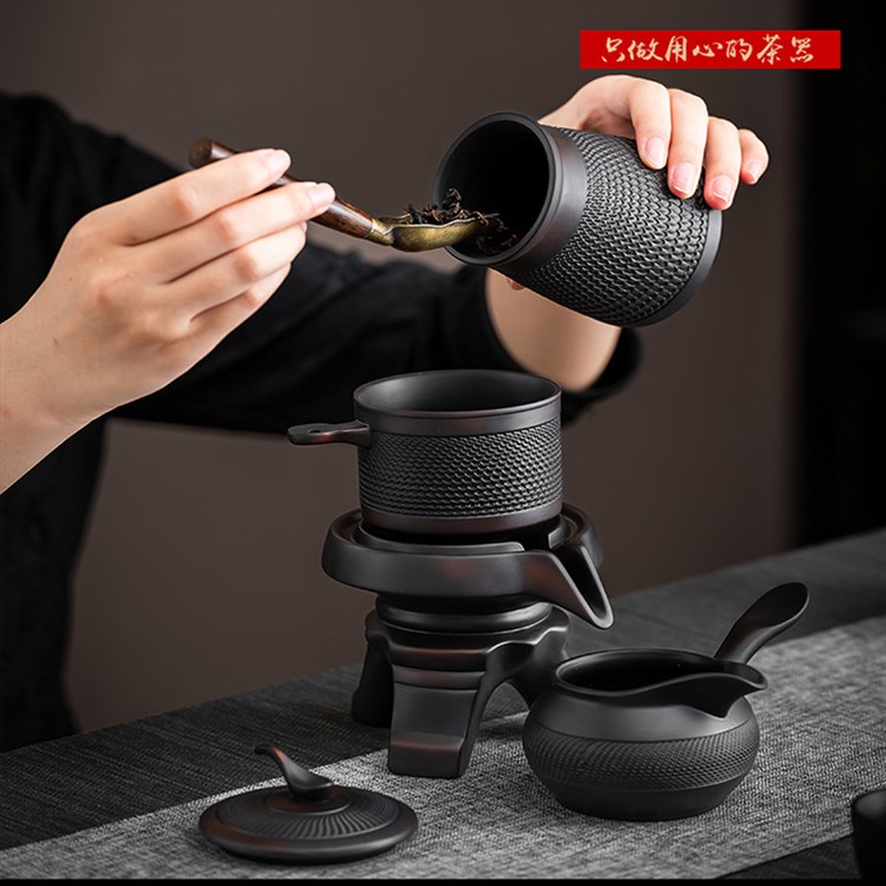 紫陶懒人防烫自动茶具办公室高档会客石磨茶壶功夫茶杯茶具套组