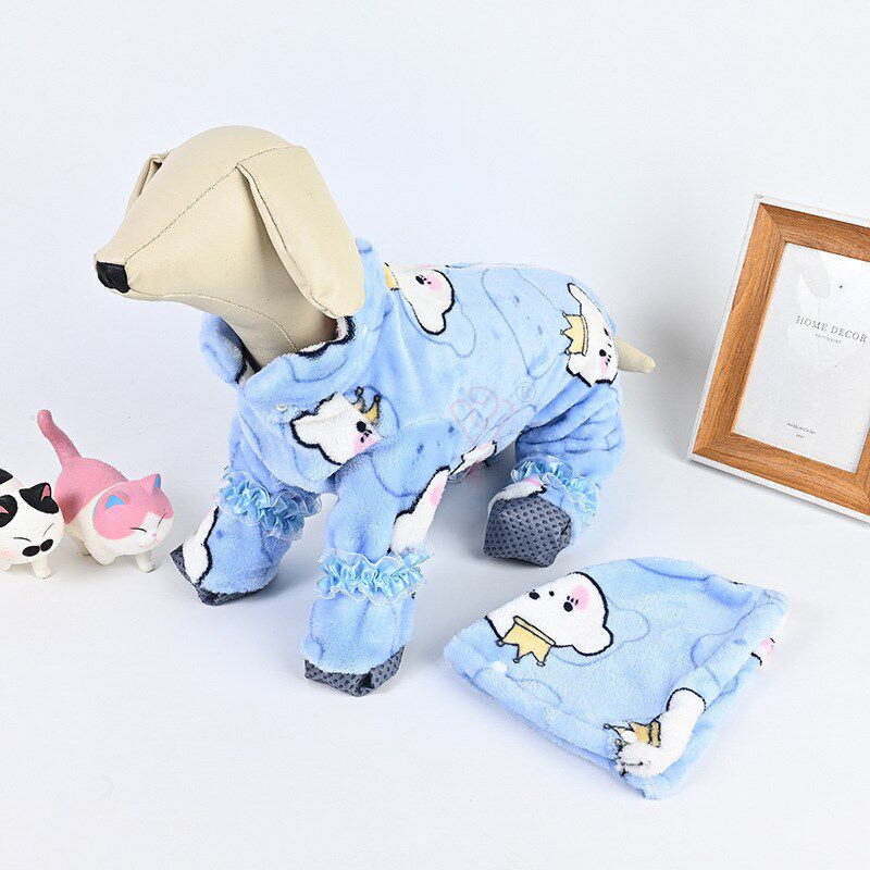 宠物秋冬保暖护肚子毛绒睡衣家居服狗猫包四脚衣服中小犬比熊泰迪