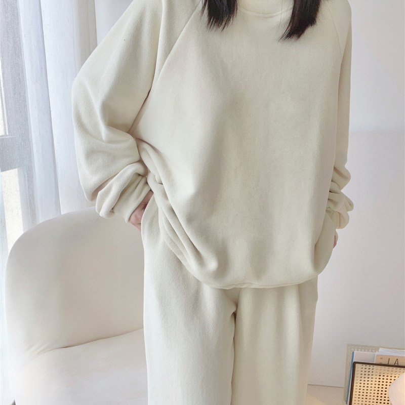 高级感加厚德绒睡衣套装女秋冬2024年新款圆领卫衣家居服套装冬季