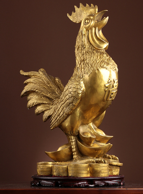纯黄铜鸡摆件公鸡金鸡元宝鸡十二生肖鸡吉祥物家居客厅工艺品摆饰