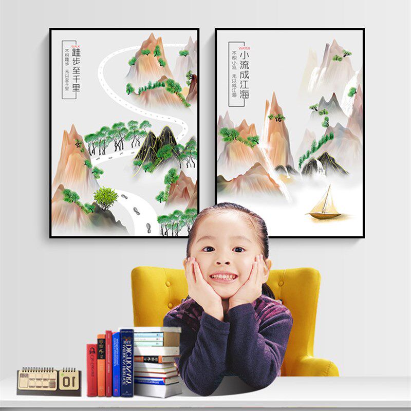 儿童房装饰画男孩女孩学生房间卧室床头学习励志挂画书房背景墙画