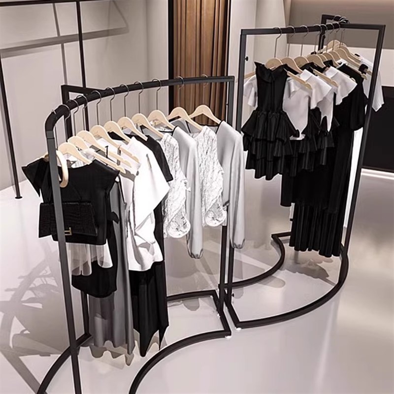 服装店中岛展示架铁艺黑色弧形衣服陈列架组合女装店铺货架挂衣架