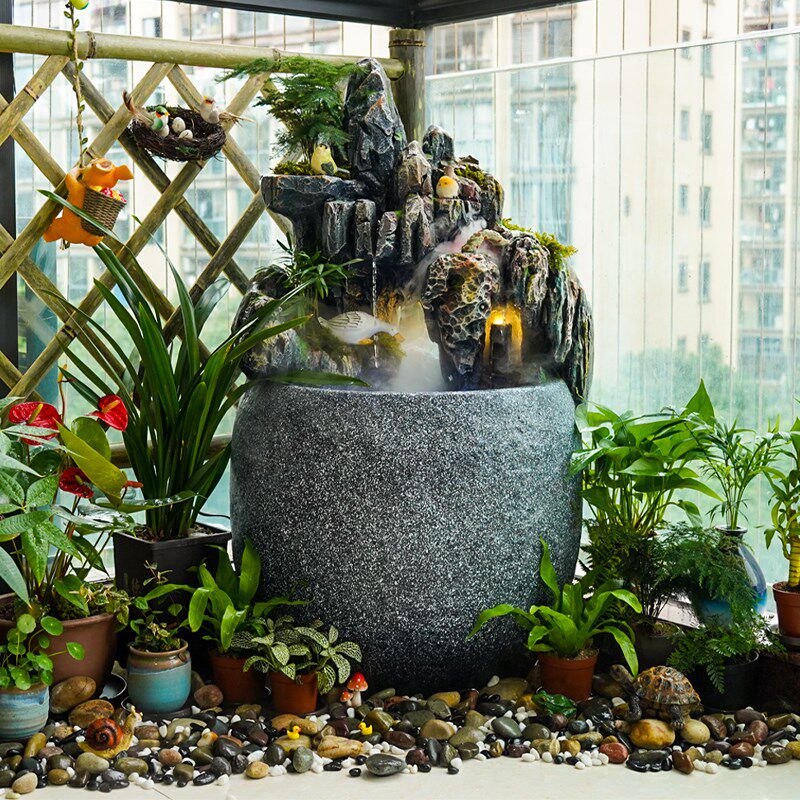 阳台假山流水喷泉水景摆件户外花园生态鱼缸循环水景观开业礼品