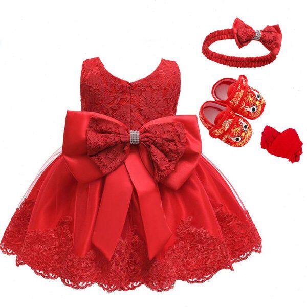 女童公主裙连衣裙秋洋气红春装新款生日背心婴儿宝宝周岁礼服旗袍