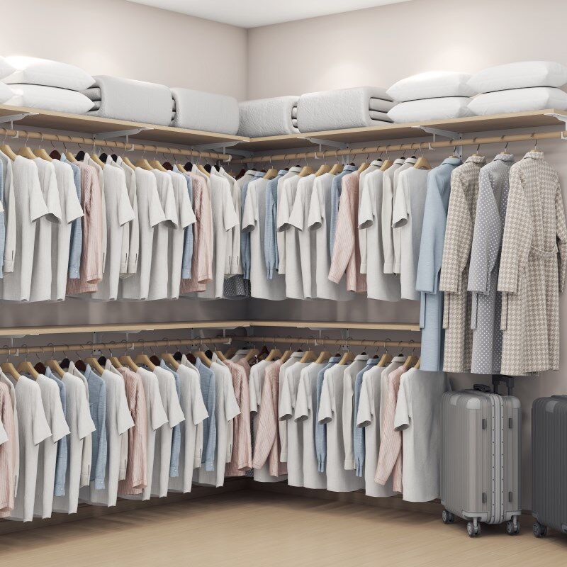 服装衣帽间卧室步入式衣橱开放实木衣柜储物间收纳架砌墙衣柜挂架