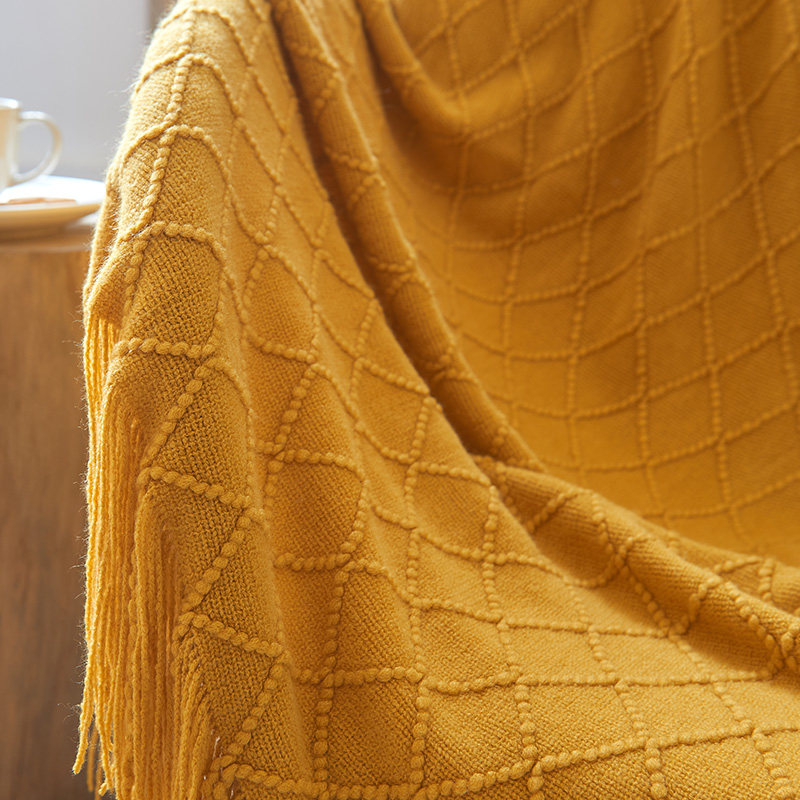 蔓越家北欧菱形针织客厅沙发毯午睡休闲毯防尘沙发巾流苏搭巾盖布