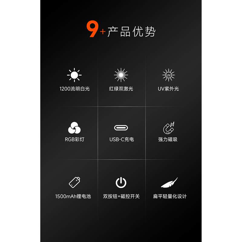 雷明兔 月光宝盒3.0手电筒强光 方盒子充电灯多光源磁吸便携手电
