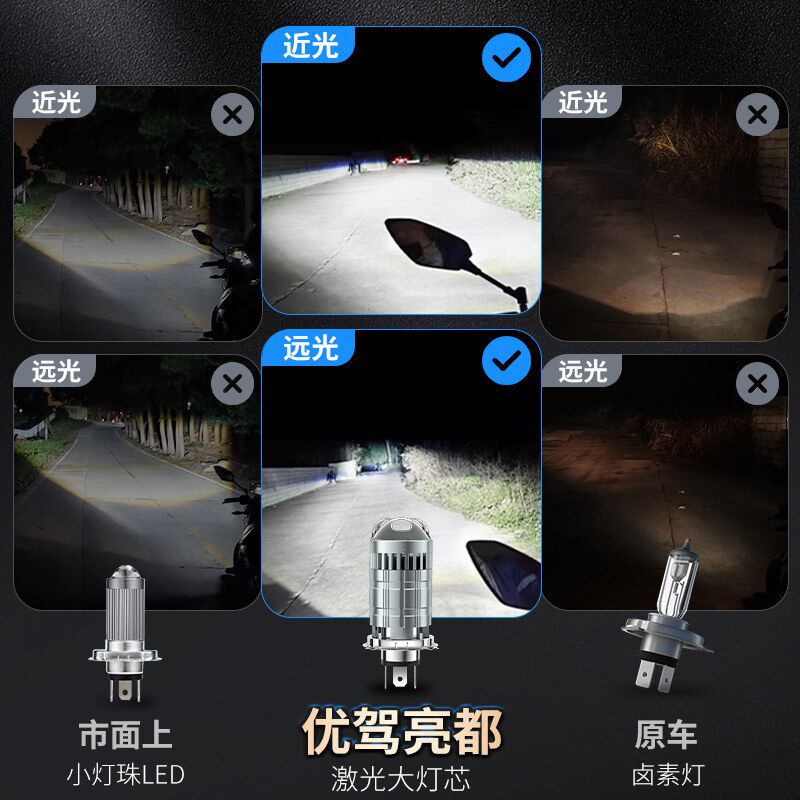 春风400NK超亮LED透镜大灯CF400摩托改装配件远光近光一体H4灯泡