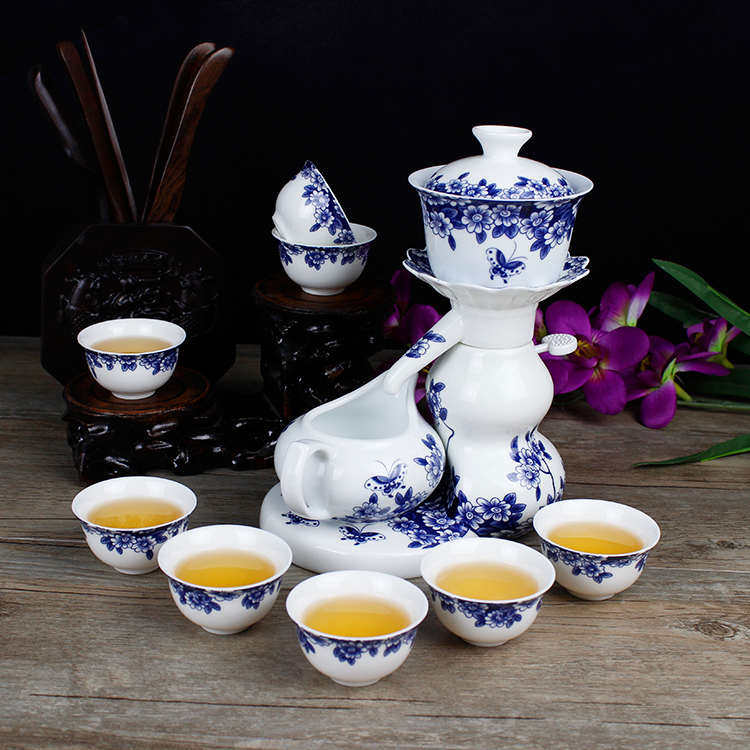 青花瓷半自动茶具套装带茶盘整套茶具 陶瓷创意功夫茶具特价包邮