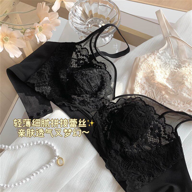 桃粉夭夭~法式兔耳朵蕾丝纯欲女士内衣大胸显小情调文胸防下垂bra
