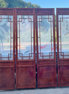 仿古门窗实木中式隔断东阳木雕屏风玄关客厅大门镂空花格雕花装饰
