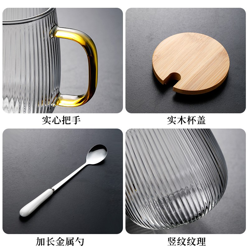 玻璃杯带盖勺把手耐高温燕麦牛奶早餐杯子家用大容量耐热水杯茶杯