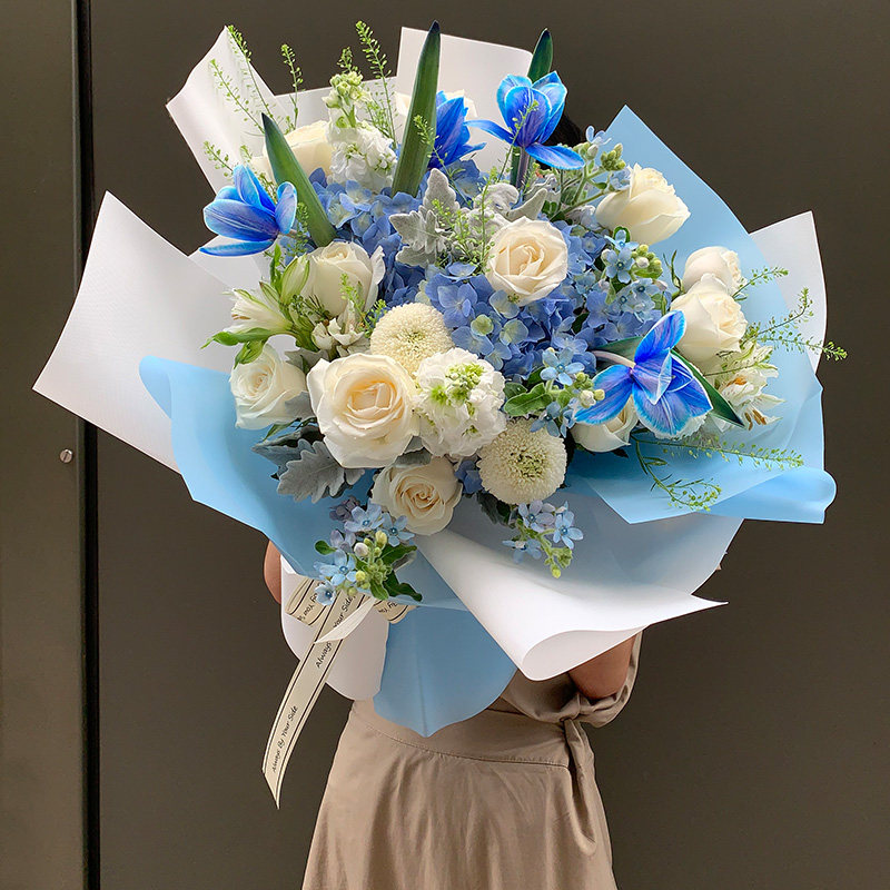 杭州鲜花同城速递爱人生日玫瑰花桔梗混搭花束订花店配送上门女友